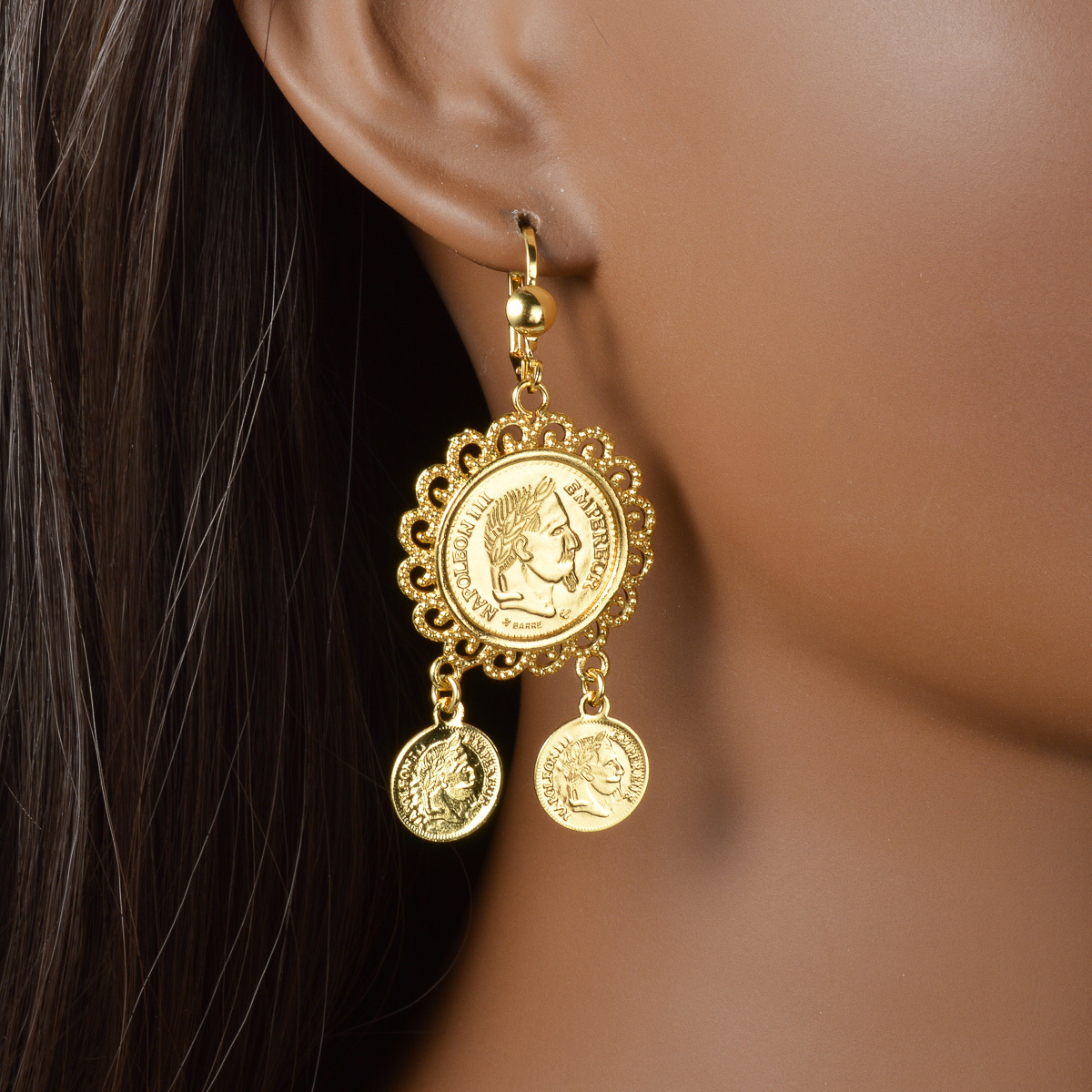18K Golden Plated Vintage Portrait Drop Earrings